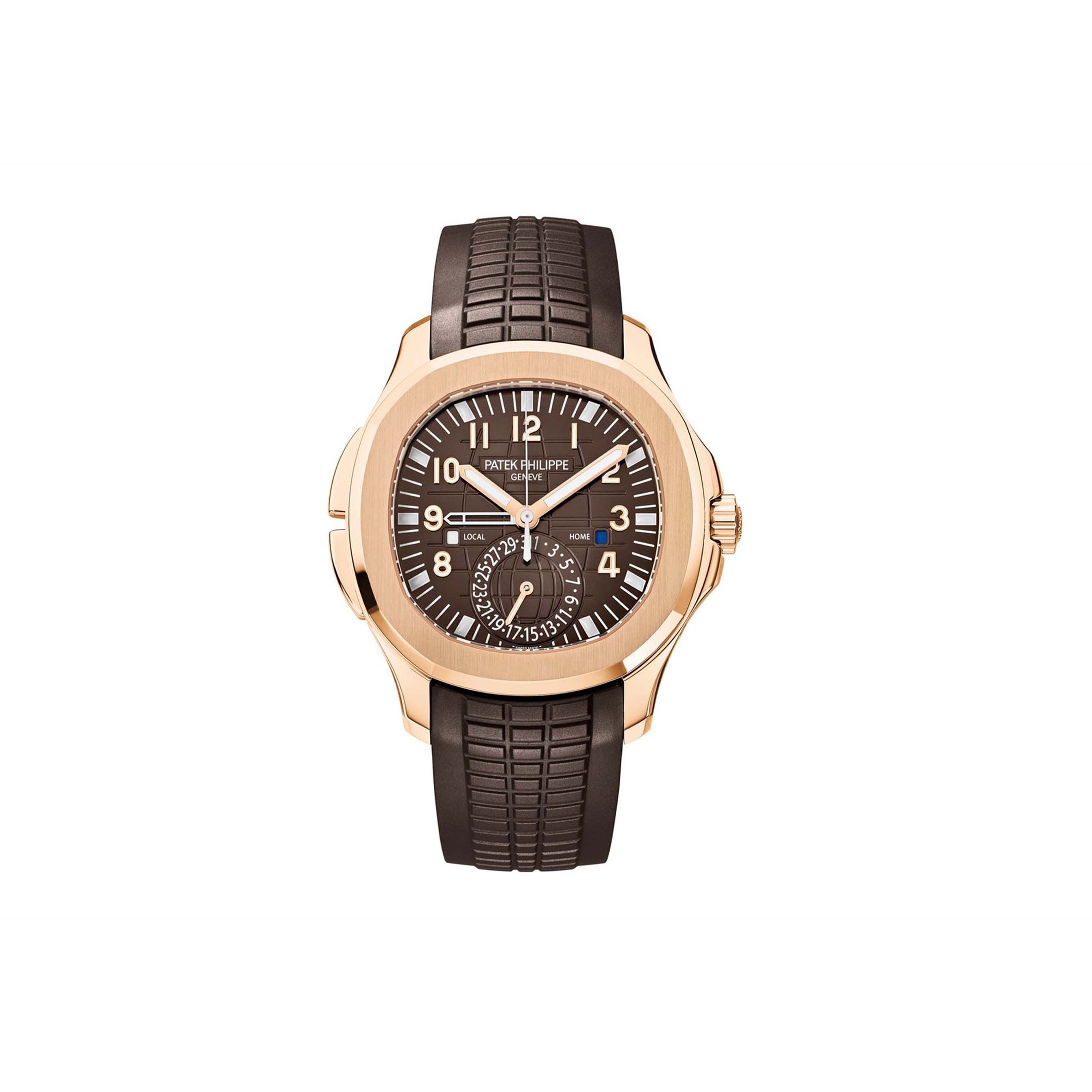 PATEK PHILIPPE AQUANAUT ROSE GOLD TRAVEL TIME BROWN DIAL COMPOSITE MEN’S WATCH 5164R-001